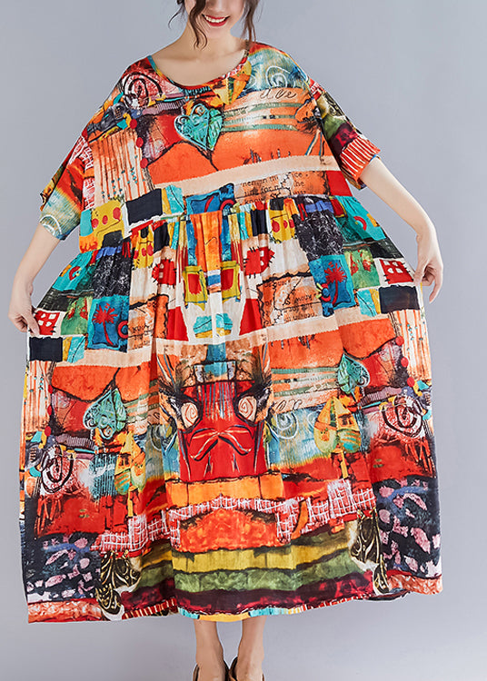 Damen Blumenkleider aus Baumwolle, weiche Umgebung, Outfits, O-Ausschnitt, halbe Ärmel, Sommerkleid