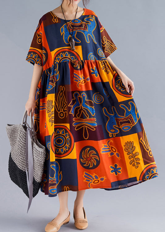 Frauen floral leinen Roben Pakistani Kleiderschränke o neck Cinched Art Sommer Kleider