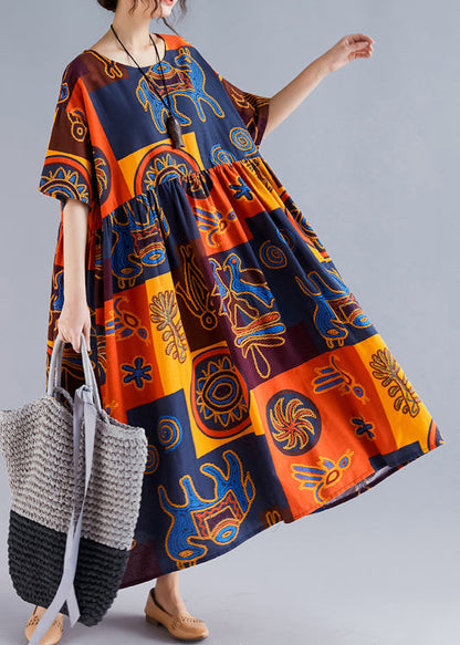 Frauen floral leinen Roben Pakistani Kleiderschränke o neck Cinched Art Sommer Kleider