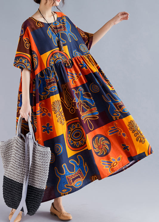 Frauen floral leinen Roben Pakistani Kleiderschränke o neck Cinched Art Sommer Kleider