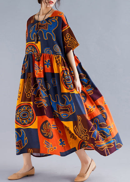 Frauen floral leinen Roben Pakistani Kleiderschränke o neck Cinched Art Sommer Kleider