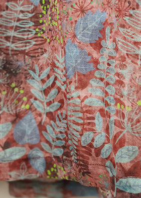 Damen Leinenkleider mit Blumenmuster, Übergröße, V-Ausschnitt, Dreiviertelärmel, Maxi-Sommerkleid