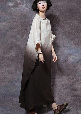 Women gradient color linen Robes Tunic Tops chocolate Dress summer - SooLinen