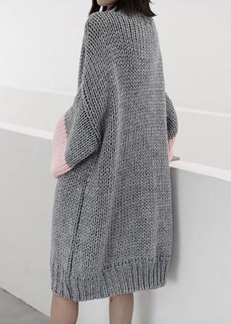 Women gray Sweater knit top pattern Upcycle o neck Batwing Sleeve knit dress - SooLinen