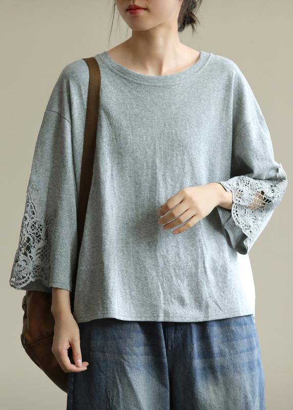 Women gray clothes For Women o neck patchwork box fall blouses - SooLinen