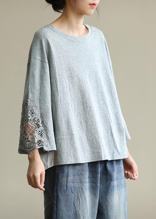 Women gray clothes For Women o neck patchwork box fall blouses - SooLinen