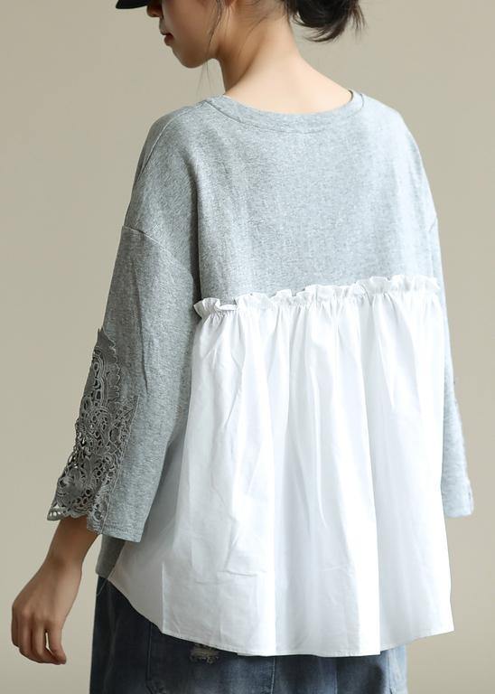 Women gray clothes For Women o neck patchwork box fall blouses - SooLinen