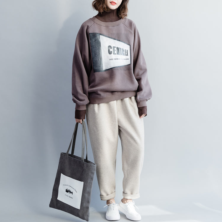 Frauen grau baumwolle kleidung Für Frauen Stoffe baggy o neck Brief top