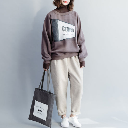 Frauen grau baumwolle kleidung Für Frauen Stoffe baggy o neck Brief top