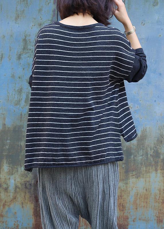 Women gray striped clothes For Women low high design trendy plus size o neck knit sweat tops - SooLinen