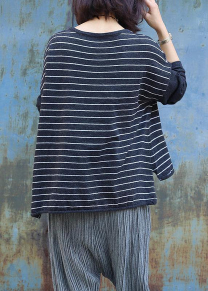 Women gray striped clothes For Women low high design trendy plus size o neck knit sweat tops - SooLinen