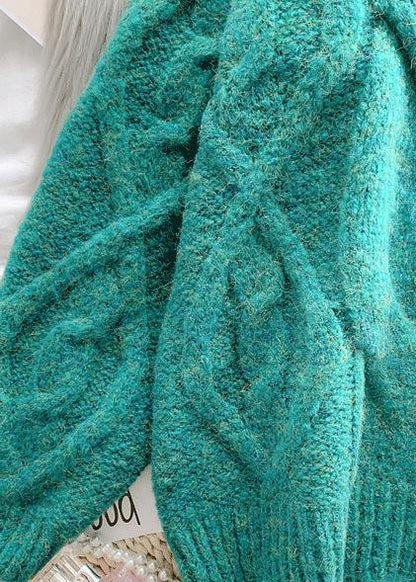 Women green Sweater dress outfit plus size high neck thick daily  knit dress - SooLinen