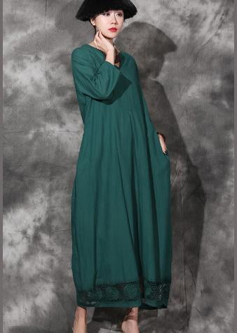 Women green bracelet sleeved cotton clothes Women v neck Dresses summer Dresses - SooLinen