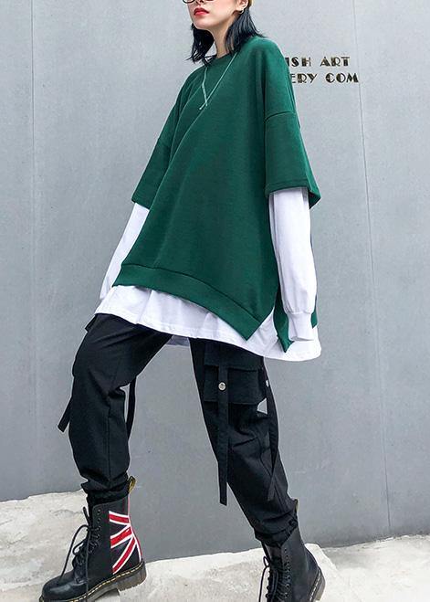 Women green cotton clothes false two pieces Dresses o neck top - SooLinen