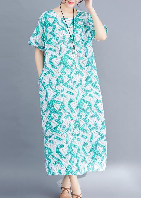 Women green cotton dresses Fashion Fabrics prints Maxi summer Dresses - SooLinen