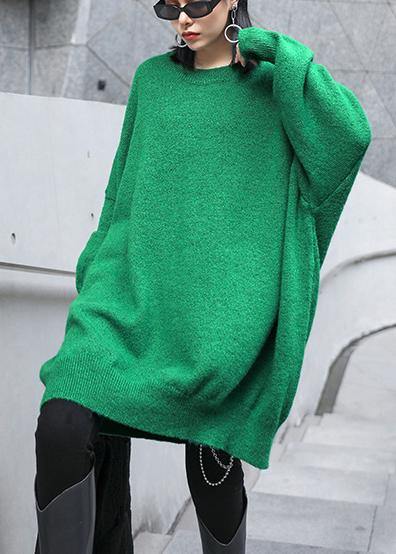 Women green knitted pullover o neck Batwing Sleeve casual knitted blouse - SooLinen