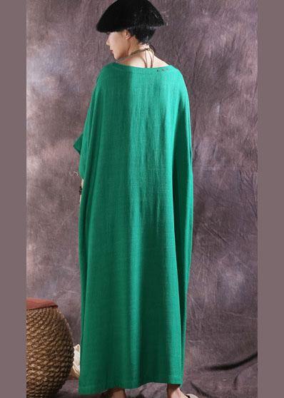 Women green linen cotton dress loose waist summer Dresses - SooLinen