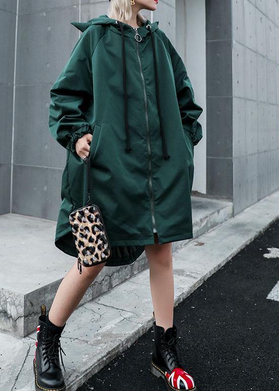 Women hooded Fine clothes green loose women coats fall - SooLinen