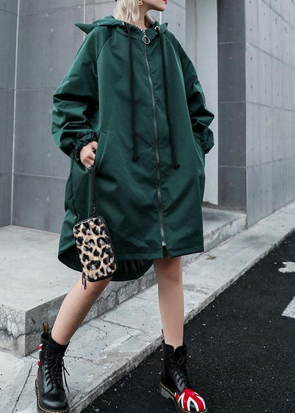 Women hooded Fine clothes green loose women coats fall - SooLinen