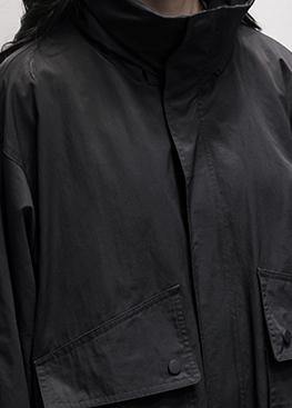 Women hooded Ruffles pockets trench coat black oversized outwear - SooLinen