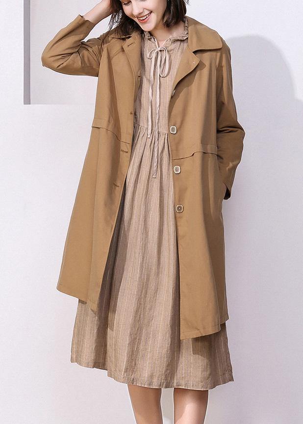 Women khaki fine trench coat Inspiration long sleeve spring jackets - SooLinen