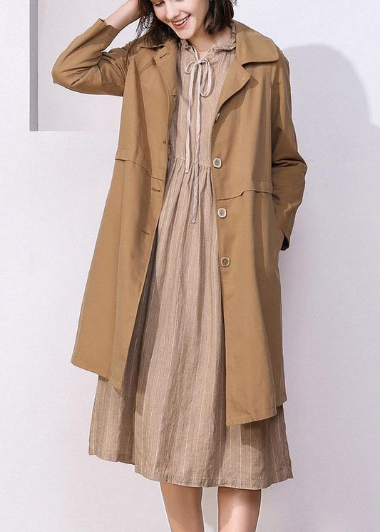 Women khaki fine trench coat Inspiration long sleeve spring jackets - SooLinen