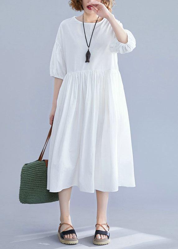 Women lantern sleeve cotton Tunics Sewing white cotton Dress summer - SooLinen