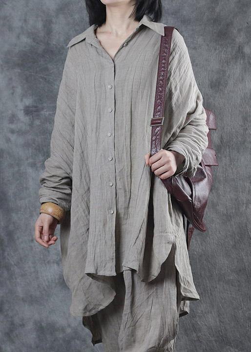 Women lapel Batwing Sleeve linen shirts women design nude top - SooLinen