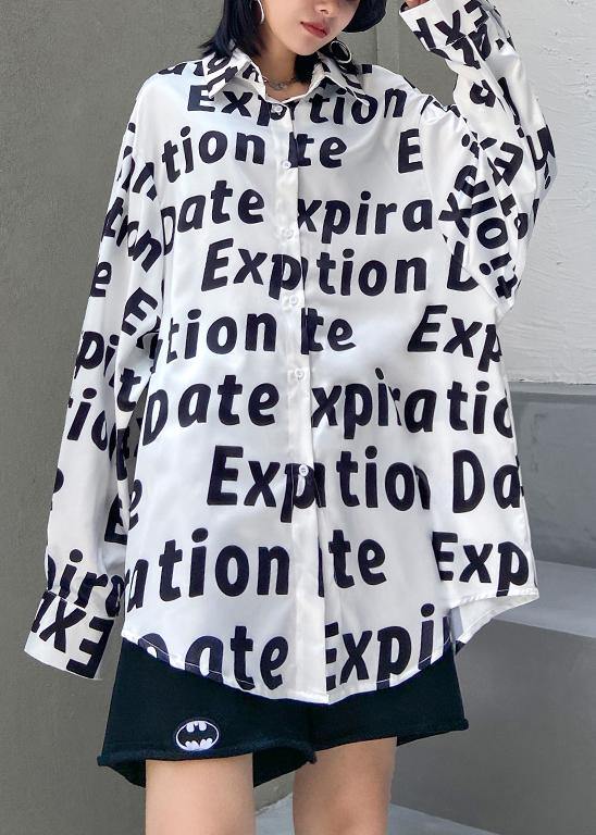 Women lapel Button Down tunics Work Outfits Letter shirt - SooLinen