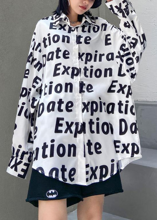 Women lapel Button Down tunics Work Outfits Letter shirt - SooLinen