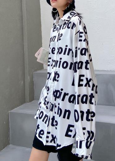 Women lapel Button Down tunics Work Outfits Letter shirt - SooLinen