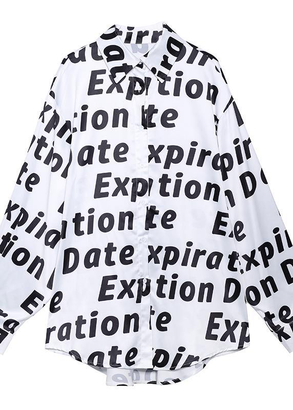 Women lapel Button Down tunics Work Outfits Letter shirt - SooLinen