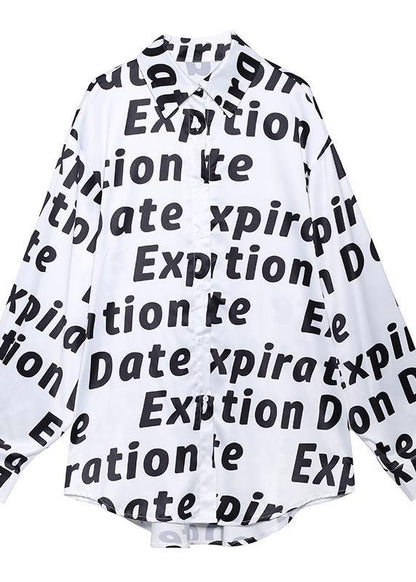 Women lapel Button Down tunics Work Outfits Letter shirt - SooLinen