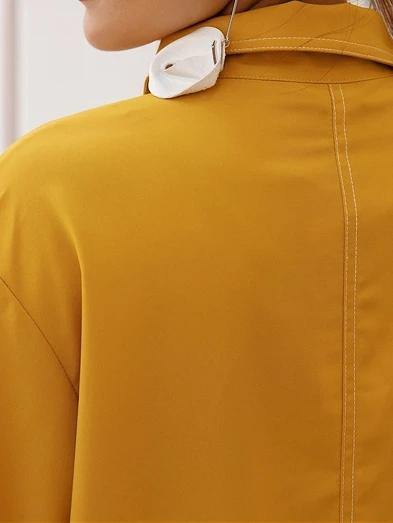 Women lapel asymmetric Cotton clothes Outfits yellow Dresses - SooLinen