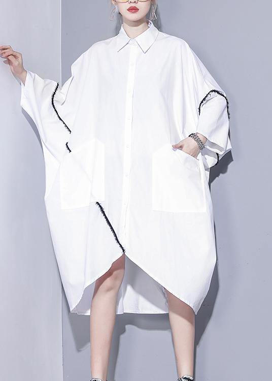 Women lapel asymmetric Tunics Tutorials white Dress - SooLinen