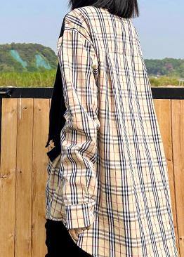 Women lapel false two pieces spring clothes plaid tops - SooLinen