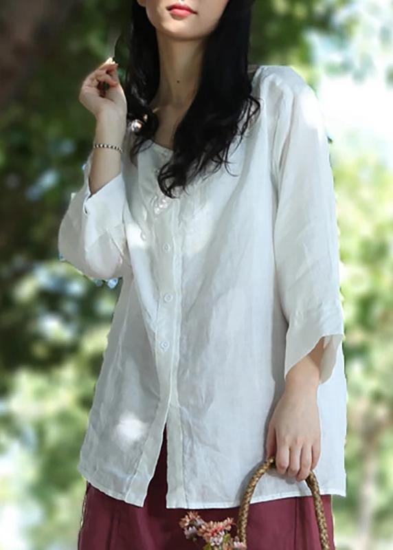 Women linen Blouse Women Solid Color Single Breasted White Reversible Blouse - SooLinen