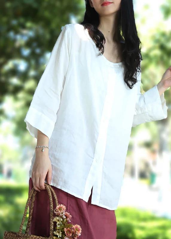 Women linen Blouse Women Solid Color Single Breasted White Reversible Blouse - SooLinen