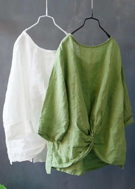 Women linen Blouse Women Solid Color Single Breasted White Reversible Blouse - SooLinen
