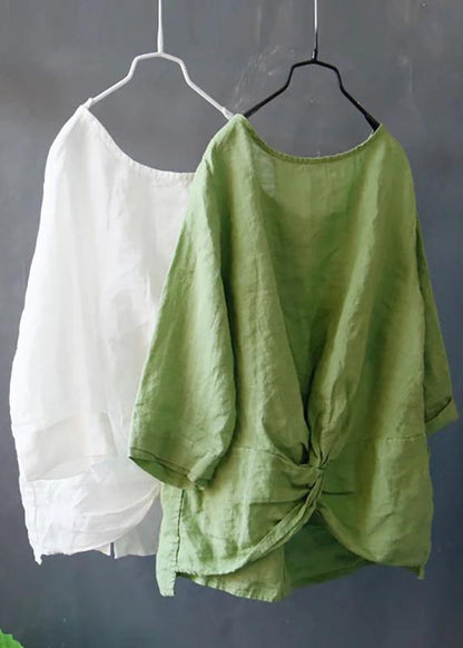 Women linen Blouse Women Solid Color Single Breasted White Reversible Blouse - SooLinen