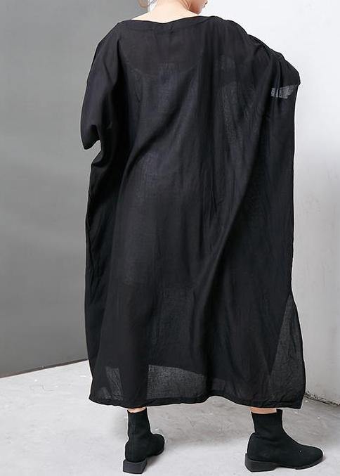 Women linen clothes For Women 2019 Solid Casual Short Sleeve Round Neck Dress - SooLinen