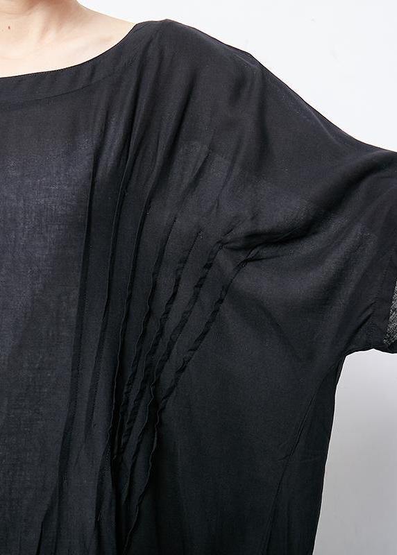 Women linen clothes For Women 2019 Solid Casual Short Sleeve Round Neck Dress - SooLinen