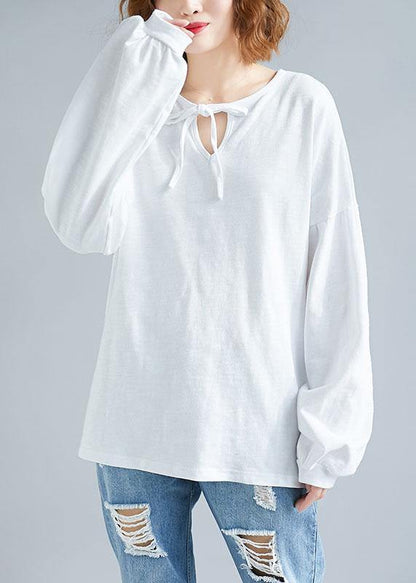 Women long sleeve cotton Tunic Outfits white tops - SooLinen