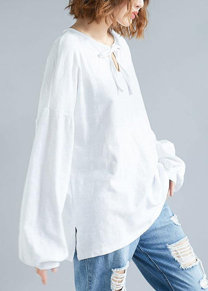 Women long sleeve cotton Tunic Outfits white tops - SooLinen