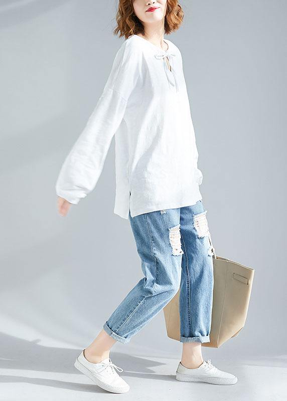 Women long sleeve cotton Tunic Outfits white tops - SooLinen