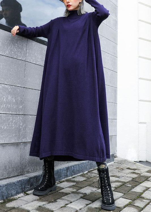 Women loose hem Sweater dress outfit Vintage blue Fuzzy knit top fall - SooLinen