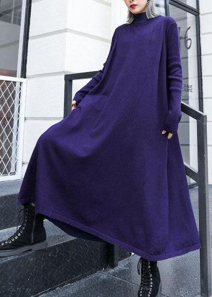 Women loose hem Sweater dress outfit Vintage blue Fuzzy knit top fall - SooLinen