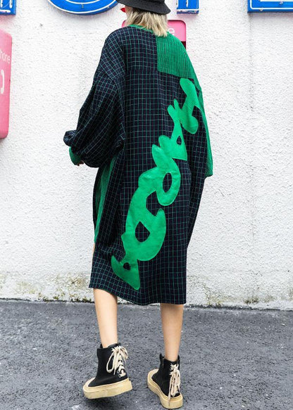 Women low high design cotton clothes Catwalk patchwork plaid Dresses fall - SooLinen