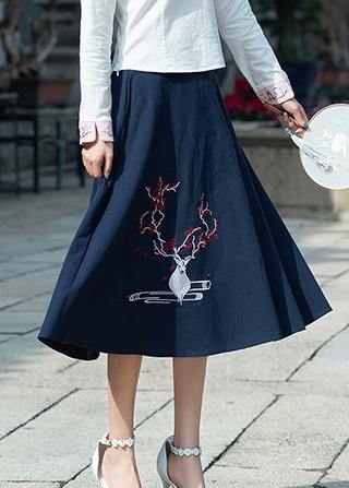 Women navy Cotton embroidery clothes Indian Sewing A line skirts oversized Summer skirt - SooLinen