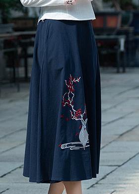 Women navy Cotton embroidery clothes Indian Sewing A line skirts oversized Summer skirt - SooLinen
